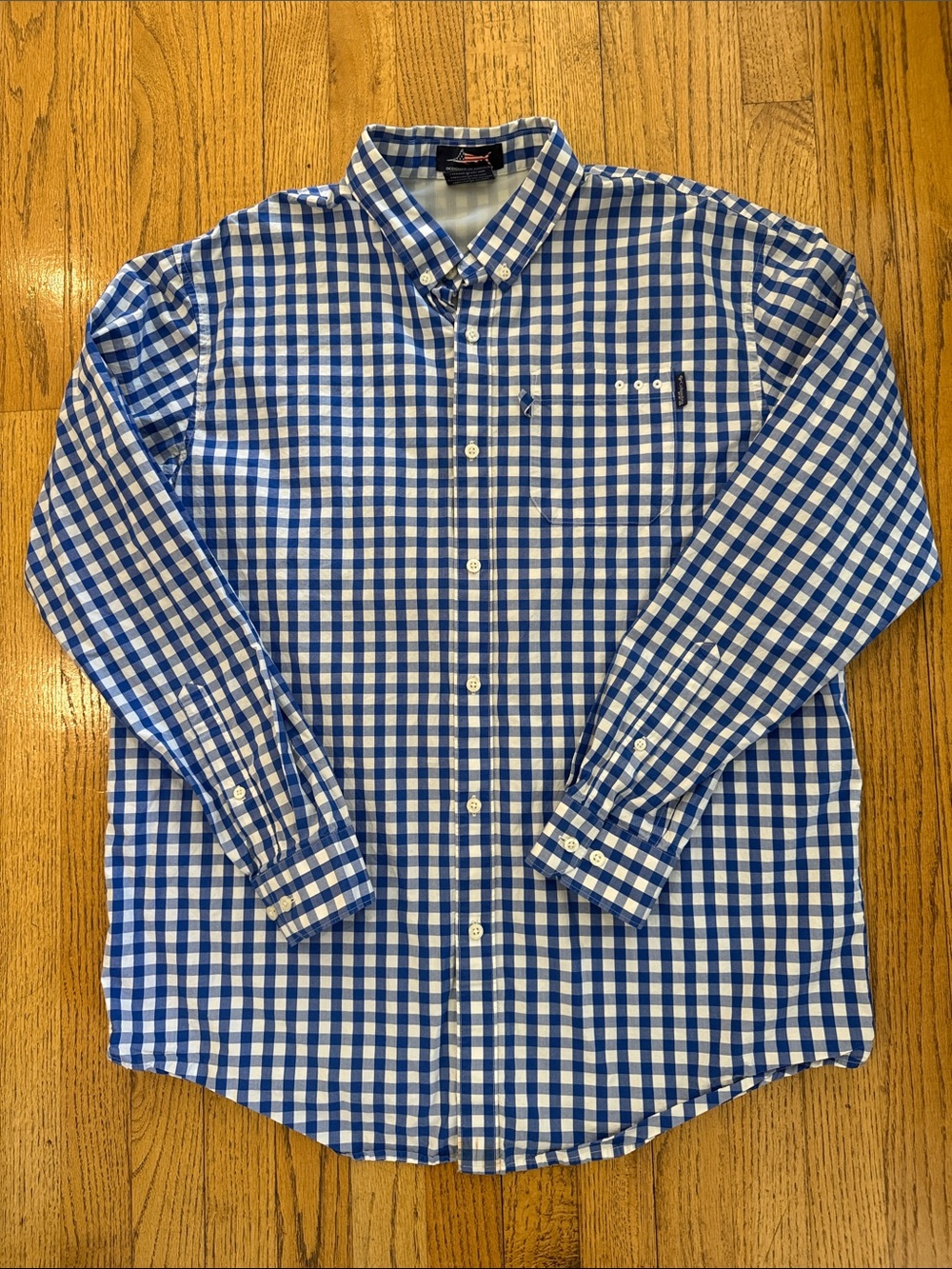 Columbia PFG Blue White Gingham Button Down Fishing Shirt Men’s Large